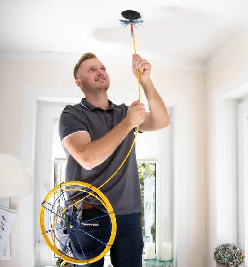 Technicien entretien VMC avec brosse rotative